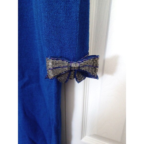 VINTAGE DON SAYERS For WELLMORE Blue Beaded 3D Bows On Sleeves SWEATER DRESS 12 - Picture 6 of 13